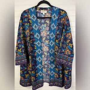 Norm Thompson womens Blue Floral open Kimono tunic. 3/4 sleeves. Size 2X